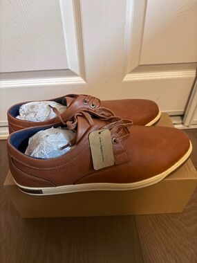 Vostey Men's Tan Brown Casual Slip-On Lace Shoes size 14